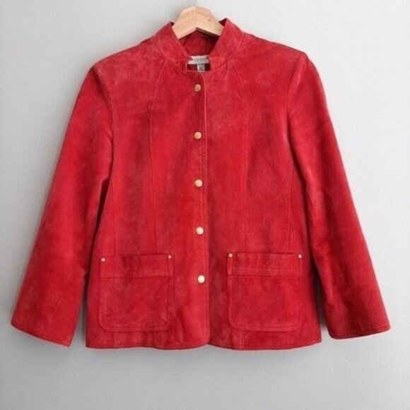 DAVID BROOKS Genuine Suede Leather Jacket Red Sz M Petite - Picture 2 of 15